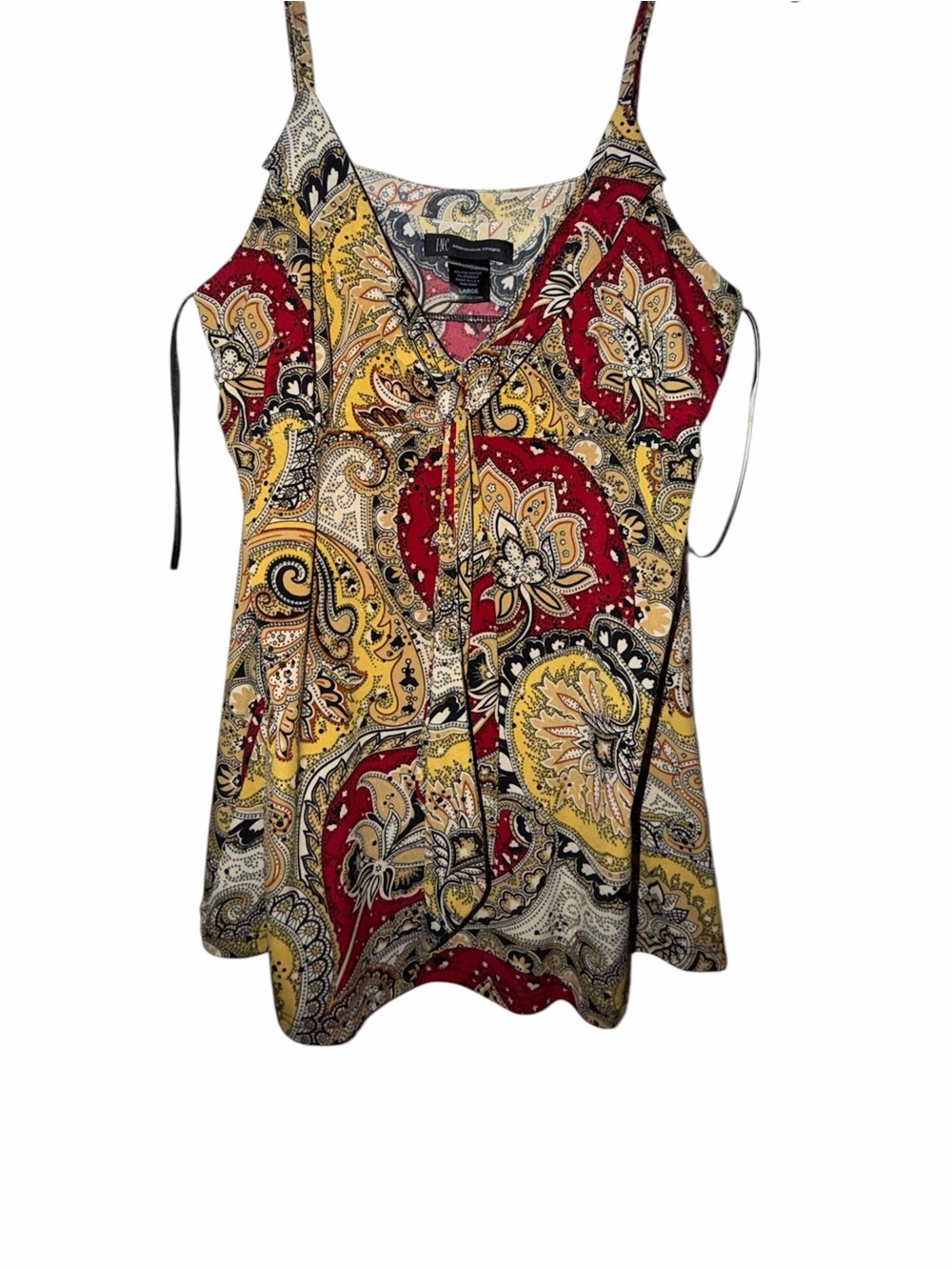INC International Concepts Red & Yellow Paisley Tie-Front Cami